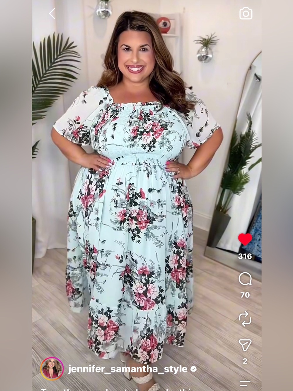 Plus Size Floral Smocked Midi Dress in Light Blue